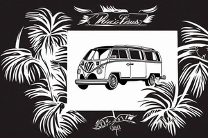 Volkswagen minivan near the palm trees tattoo idea