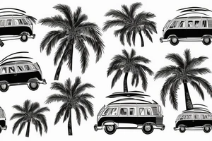 Volkswagen minivan near the palm trees tattoo idea