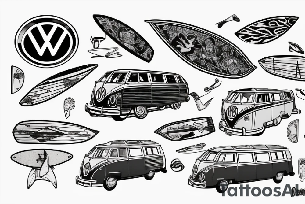 Volkswagen minivan with surfboard tattoo idea