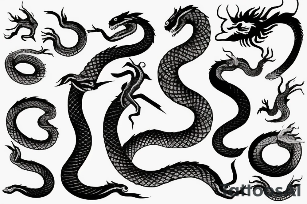 wise snake wrapping its arm around with dragon rubbish tattoo idea