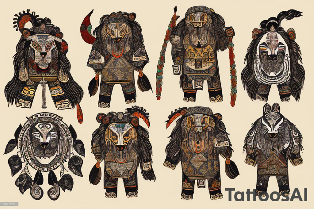 tribals with kazakh ornaments which included in animal shape, for example into lion tattoo idea
