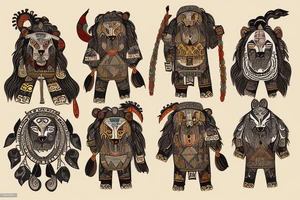 tribals with kazakh ornaments which included in animal shape, for example into lion tattoo idea
