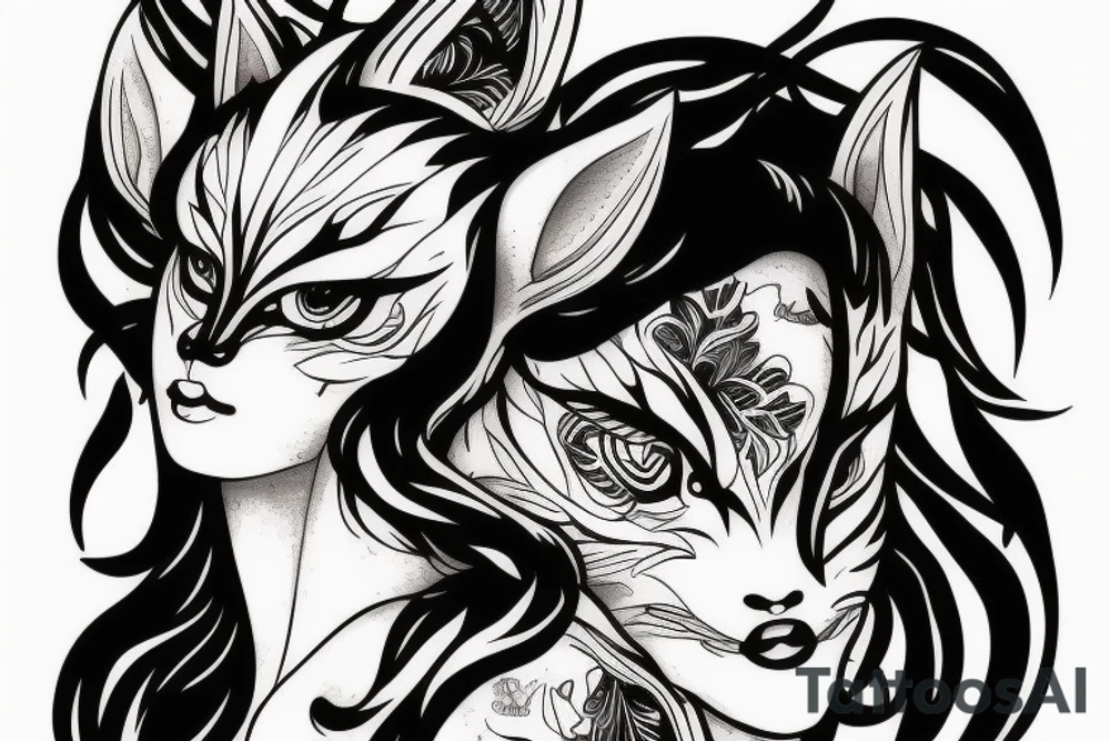 Kitsune female with mask tattoo idea