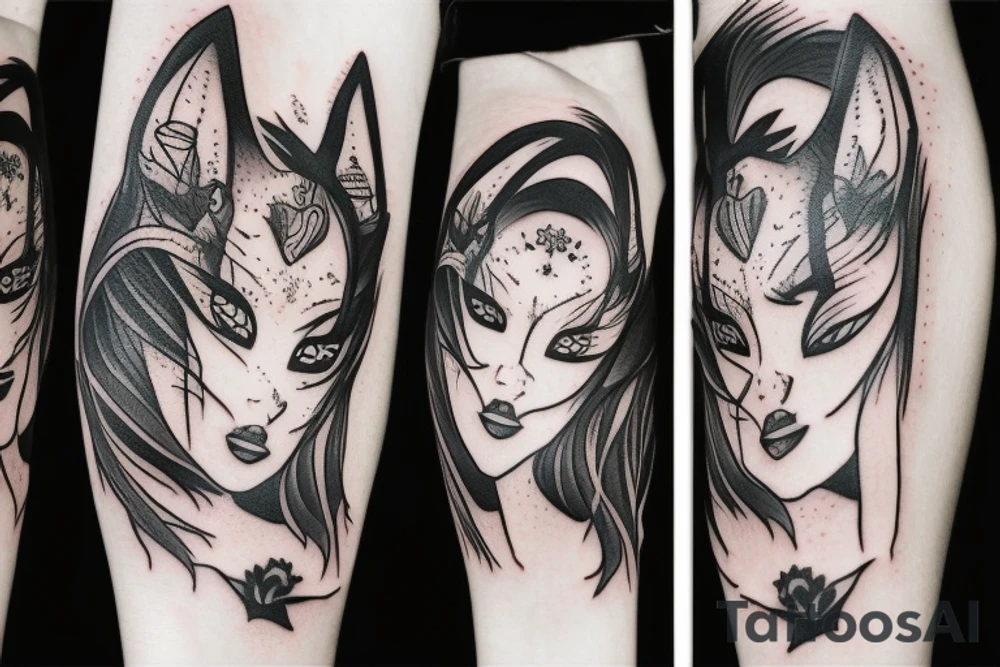Kitsune female with mask tattoo idea