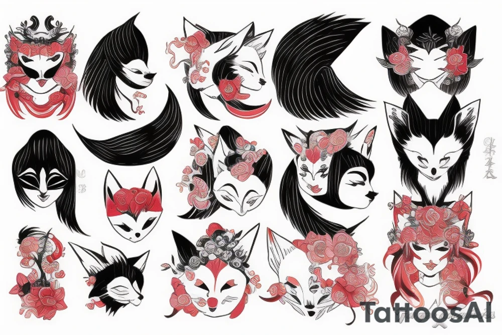 Kitsune female with mask tattoo idea