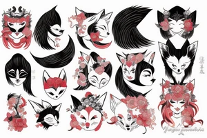 Kitsune female with mask tattoo idea