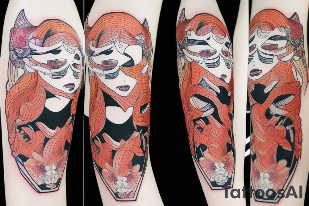 Kitsune female with mask tattoo idea