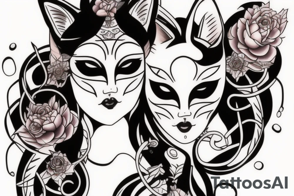 Kitsune female with mask tattoo idea