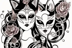 Kitsune female with mask tattoo idea