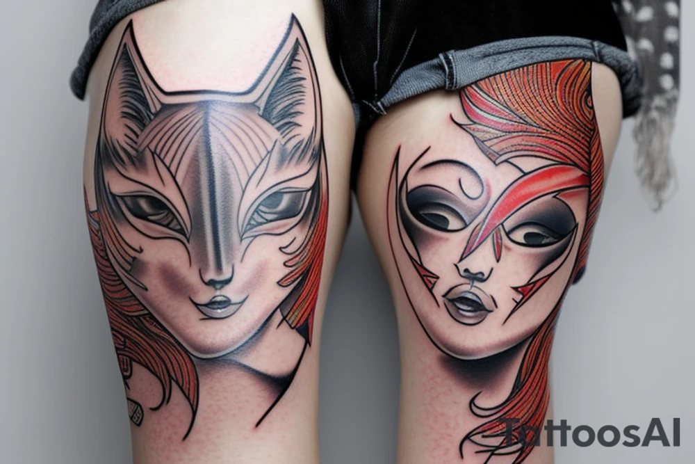 Kitsune female with mask tattoo idea