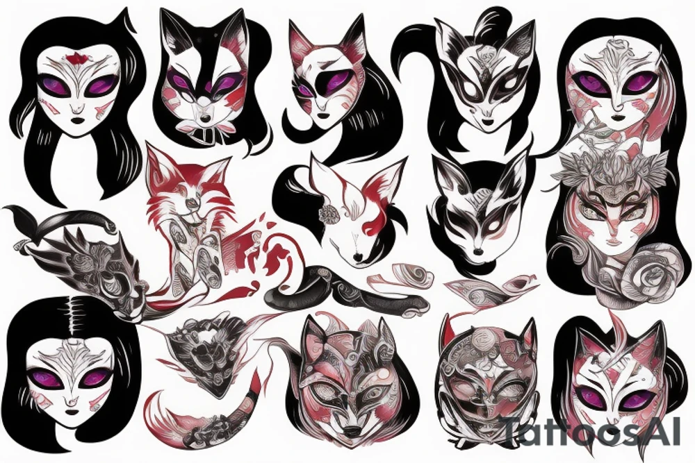 Kitsune female with mask tattoo idea
