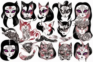 Kitsune female with mask tattoo idea