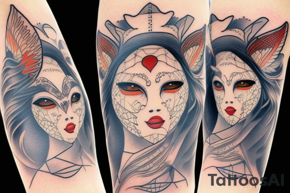 Kitsune female with mask tattoo idea