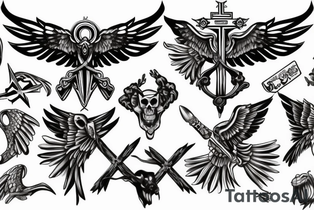 Skeleton with wings on the cross tattoo idea