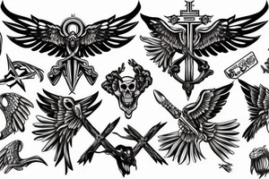 Skeleton with wings on the cross tattoo idea