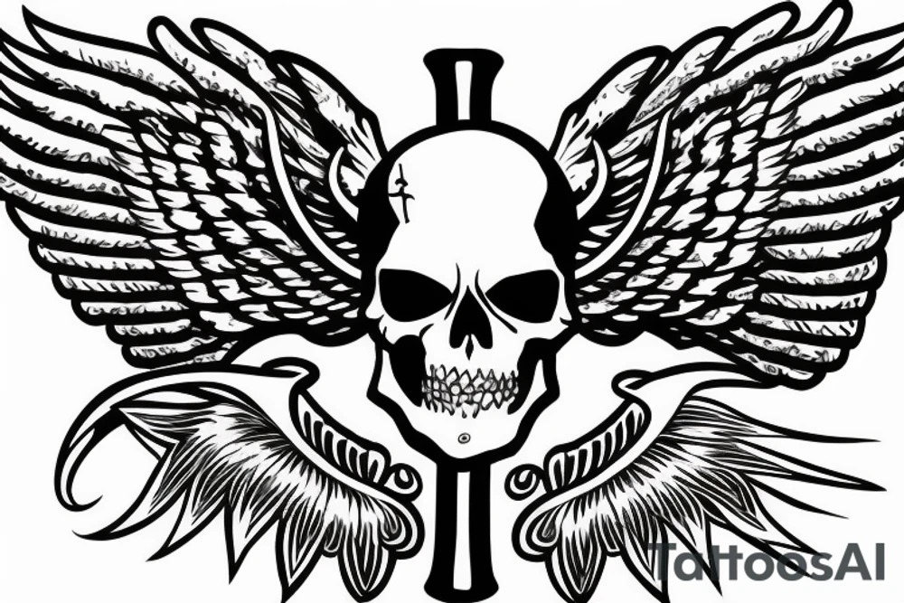 Skeleton with wings on the cross tattoo idea