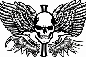 Skeleton with wings on the cross tattoo idea