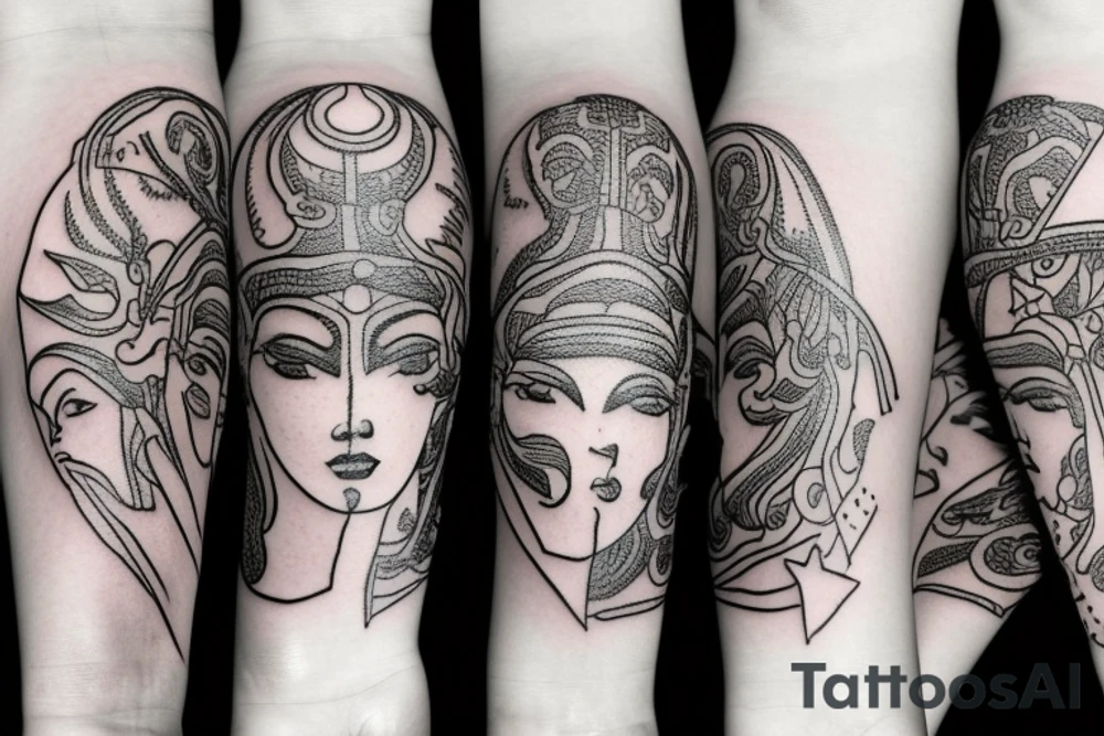 A mixture of athena, persephone and hera symbols tattoo idea