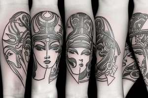 A mixture of athena, persephone and hera symbols tattoo idea