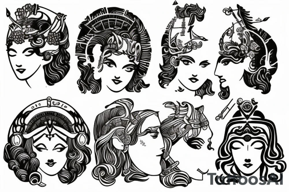 A mixture of athena, persephone and hera symbols tattoo idea