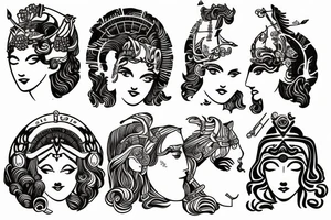 A mixture of athena, persephone and hera symbols tattoo idea