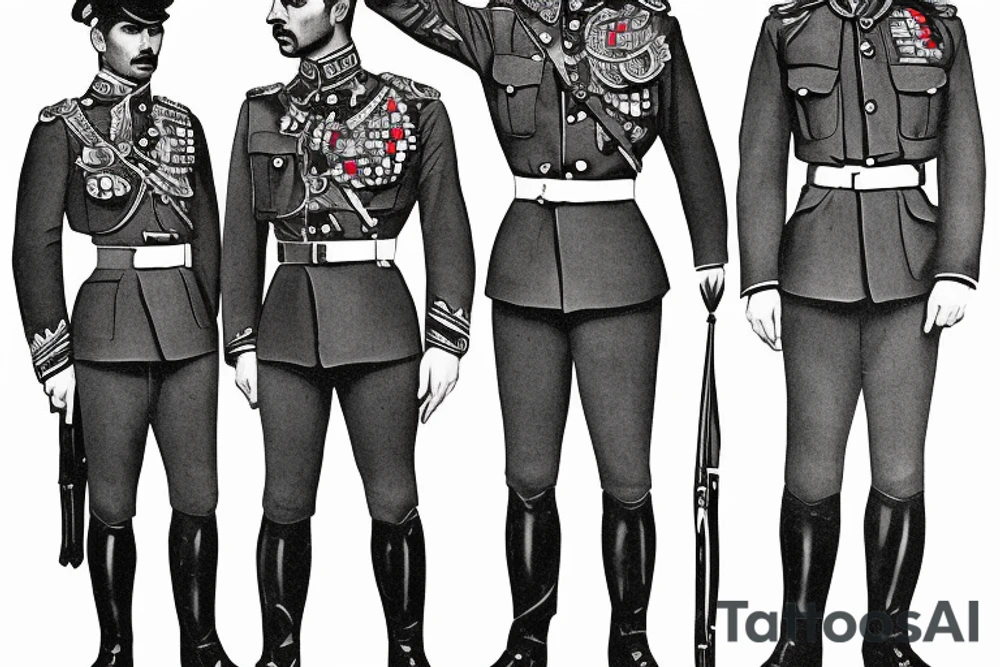 Azerbaijani 1920 freedom fight Major General's uniform surrounded with Spears tattoo idea