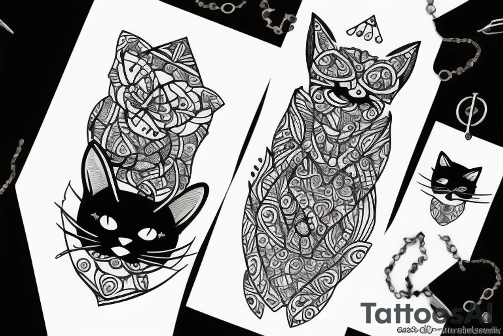 Black cat wearing jewelery tattoo idea