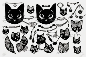 Black cat wearing jewelery tattoo idea