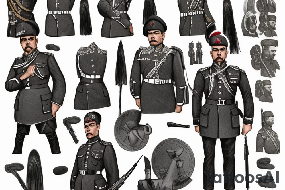 Azerbaijani 1920 freedom fight Major General's uniform surrounded with Spears tattoo idea