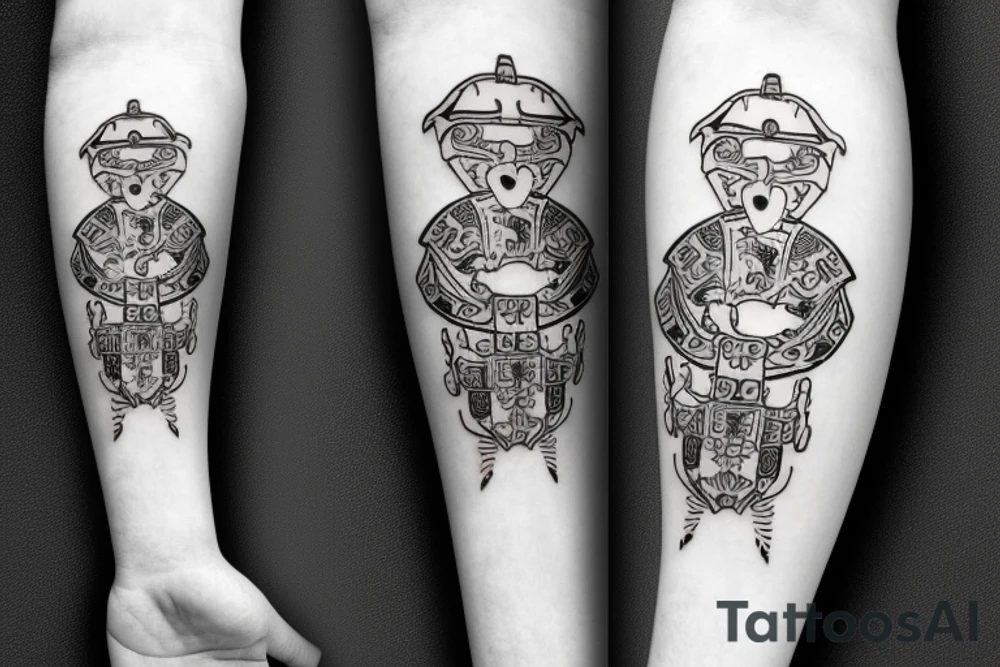 Samurai wirh small Hajduk Split coat of arms tattoo idea