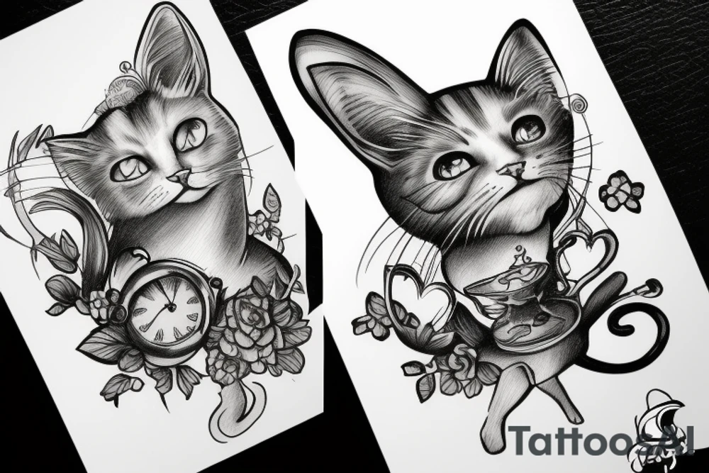 Alice in Wonderland Cat under fire tattoo idea