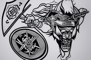 Samurai with small Hajduk Split coat of arms tattoo idea