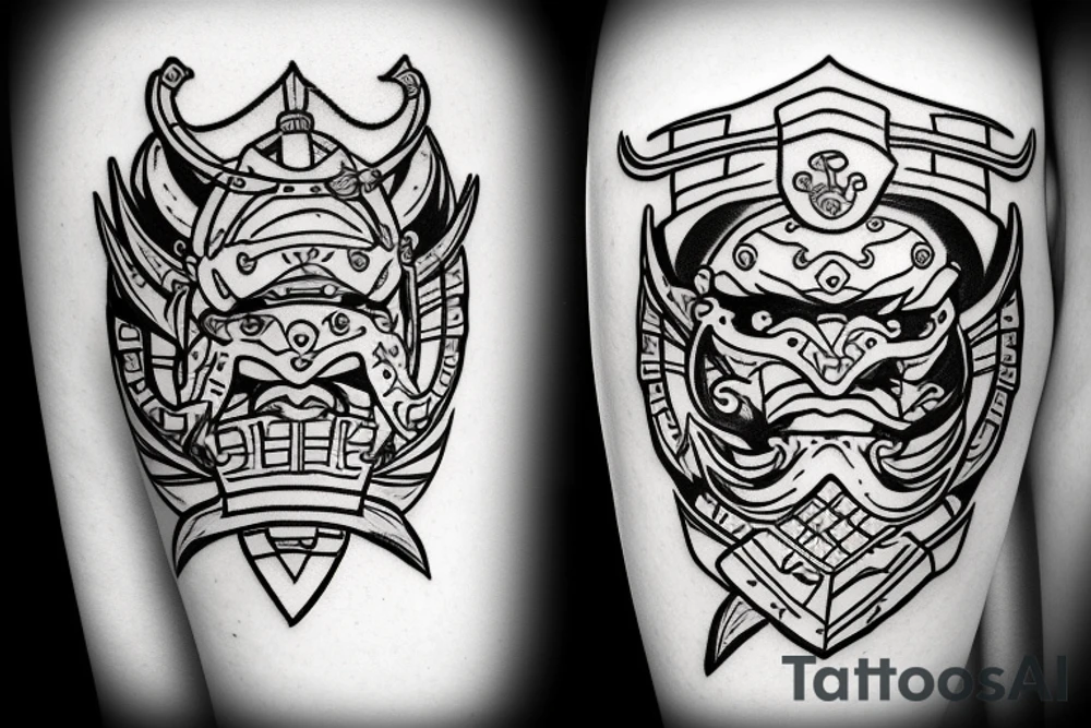Samurai with small Hajduk Split coat of arms tattoo idea