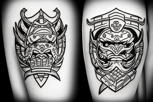Samurai with small Hajduk Split coat of arms tattoo idea