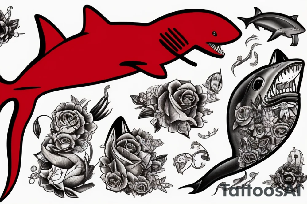 red cat riding a shark tattoo idea