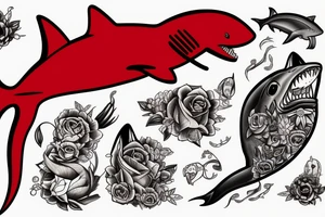 red cat riding a shark tattoo idea