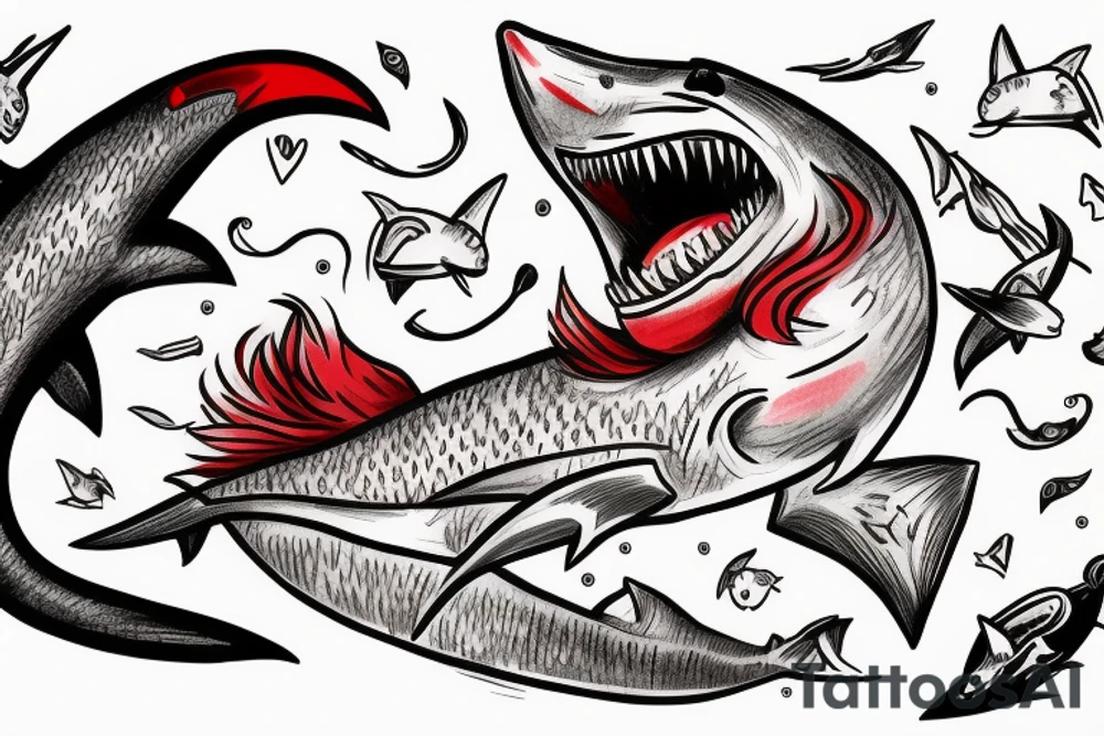 red cat riding a shark tattoo idea