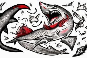 red cat riding a shark tattoo idea