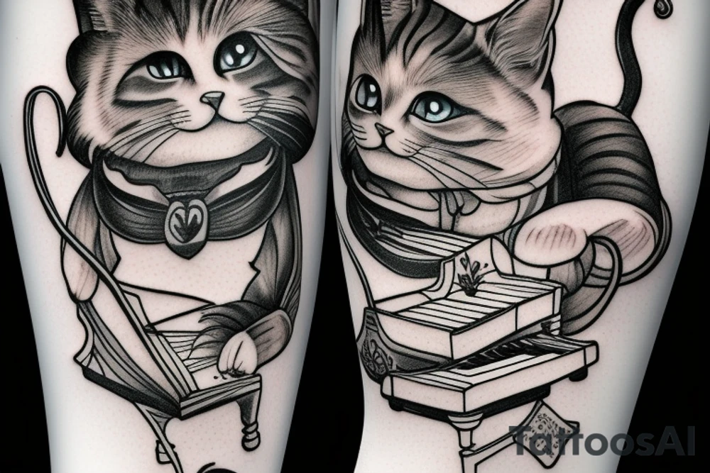 Alice in Wonderland Cat playing the piano tattoo idea