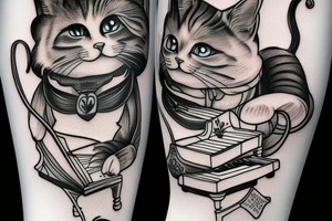 Alice in Wonderland Cat playing the piano tattoo idea