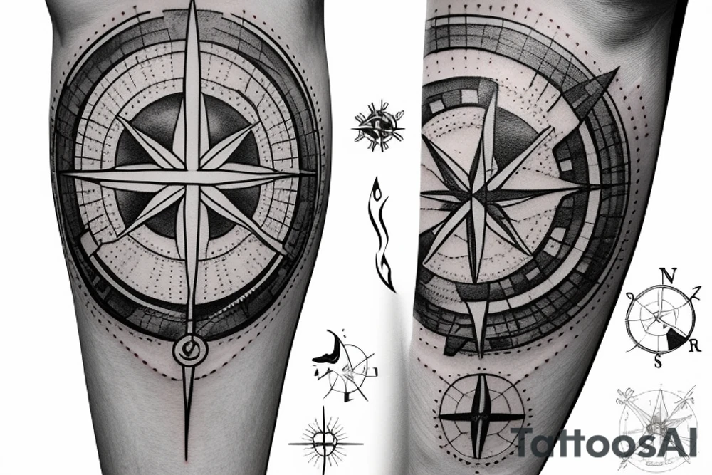 Compass on the map, where the dotted path leads to the cross tattoo idea