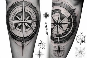 Compass on the map, where the dotted path leads to the cross tattoo idea