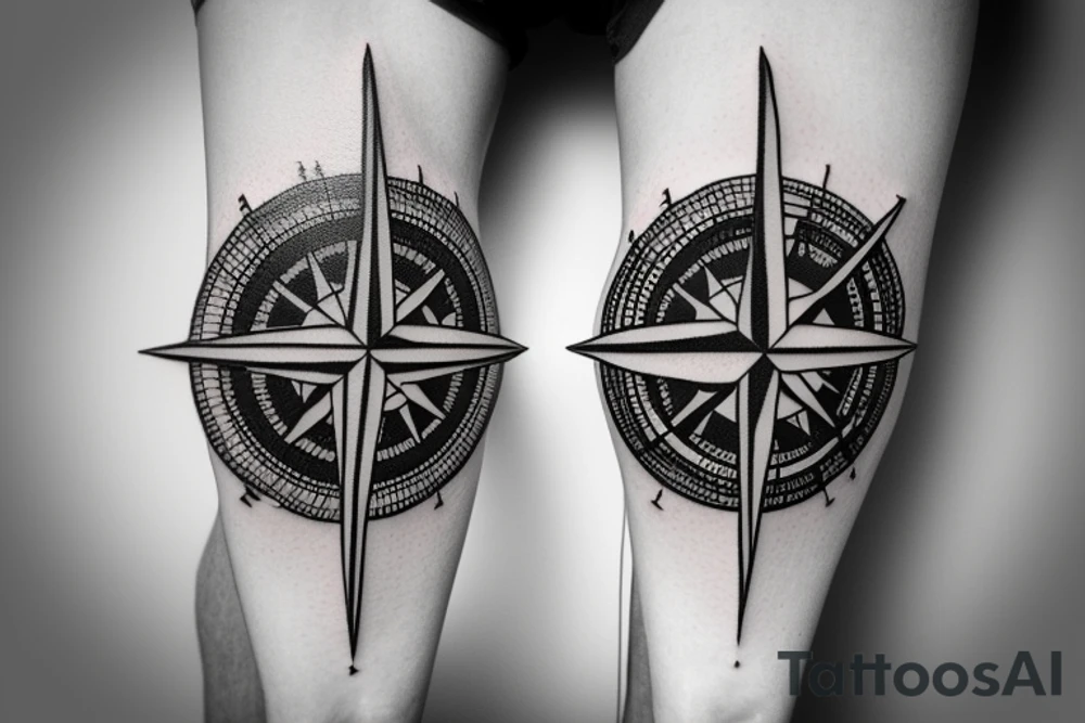Compass on the map, where the dotted path leads to the cross tattoo idea