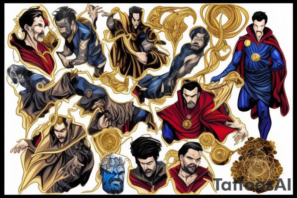 Marvel dr strange changing in to gold colour tattoo idea