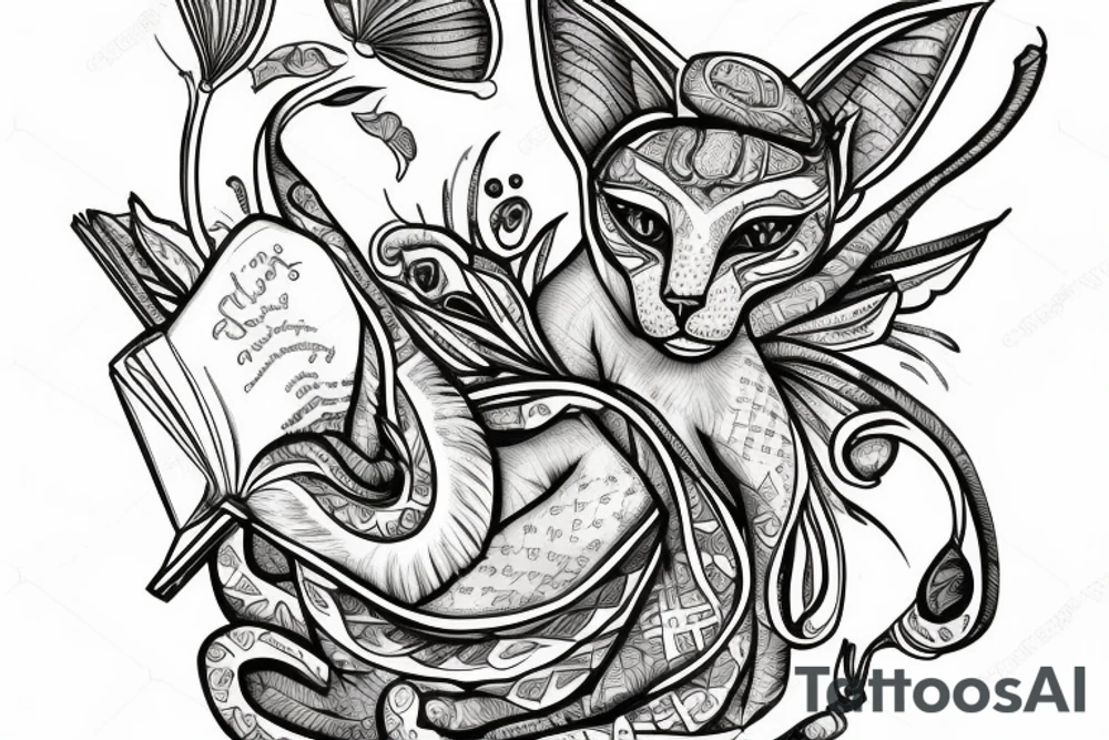 sphynx guarding a book tattoo idea