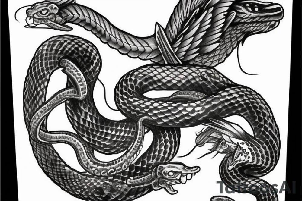 Angel fighting snake tattoo idea