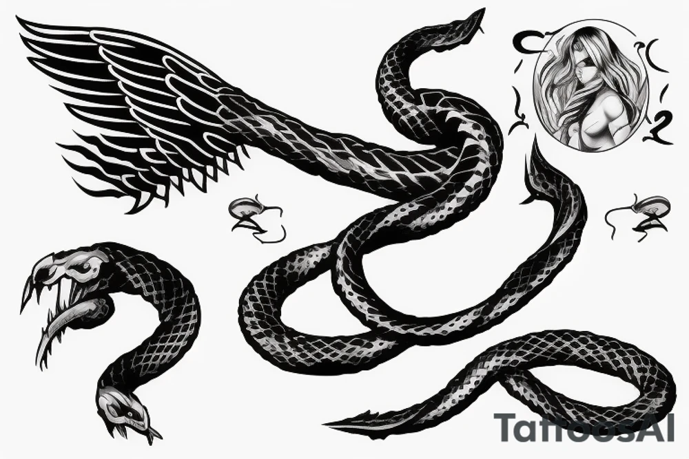 Angel fighting snake tattoo idea