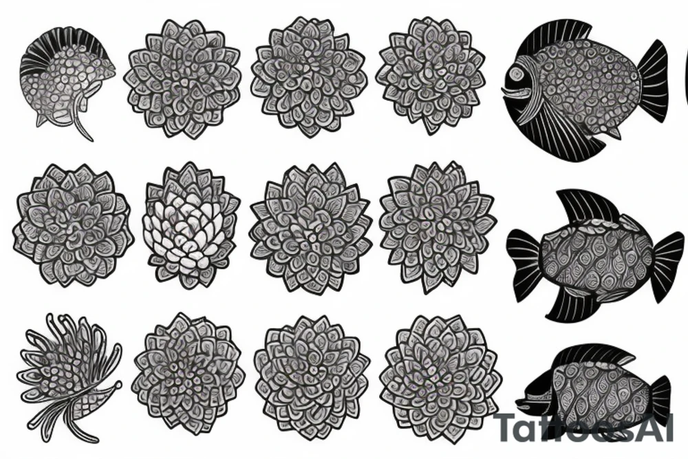 Fish and chrysanthemum flower tattoo idea