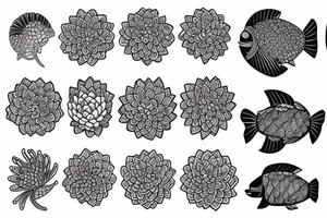 Fish and chrysanthemum flower tattoo idea