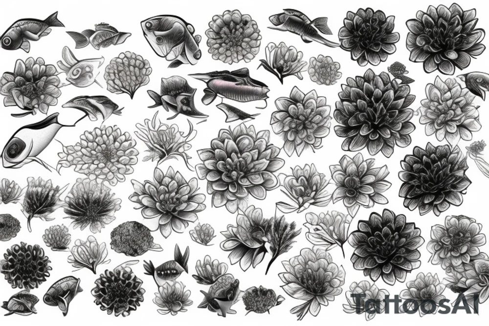 Fish and chrysanthemum flower tattoo idea